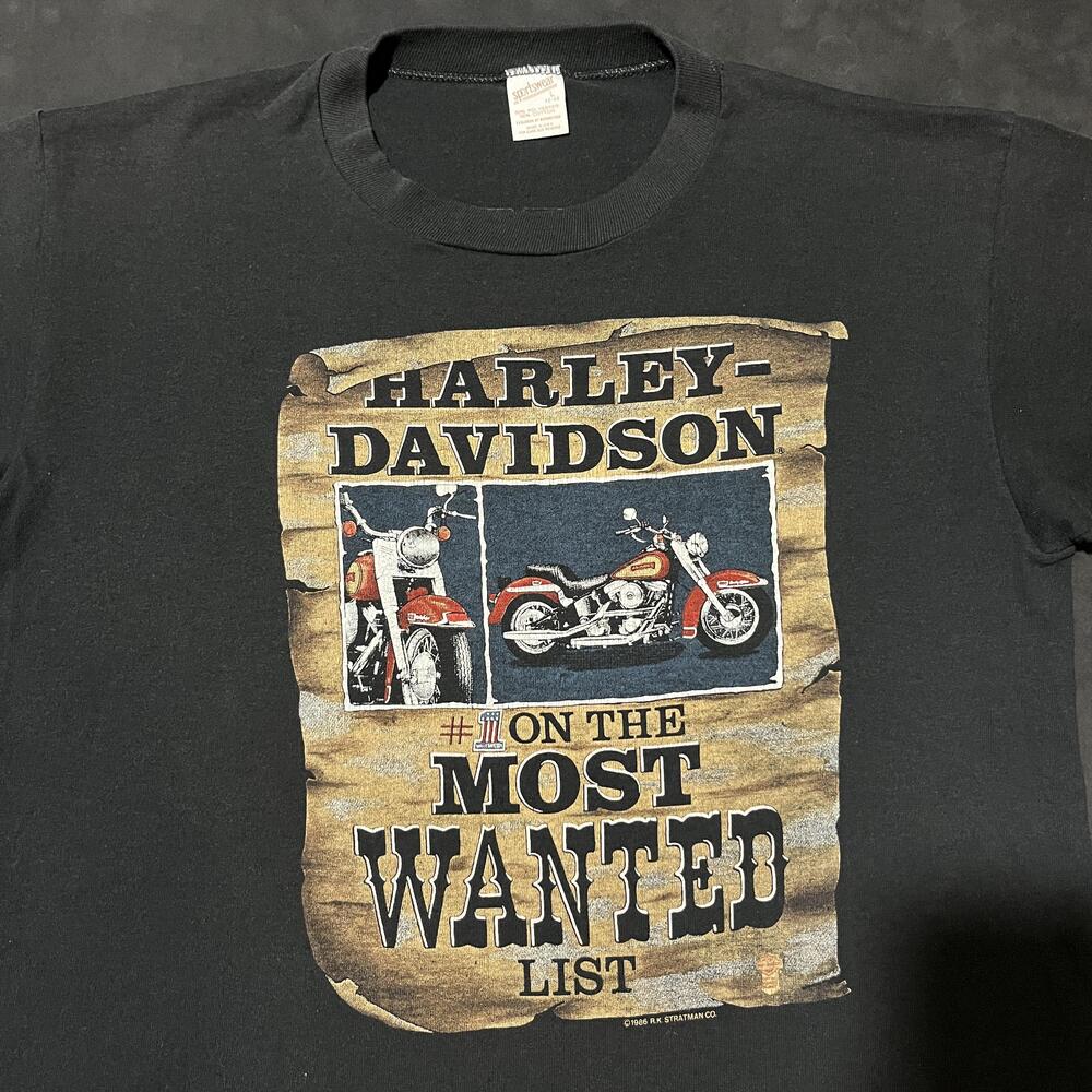 Vintage Harley Davidson Shirt Wanted Posted Large USA Berlin PA 80s 3D Emblem - Picture 3 of 11
